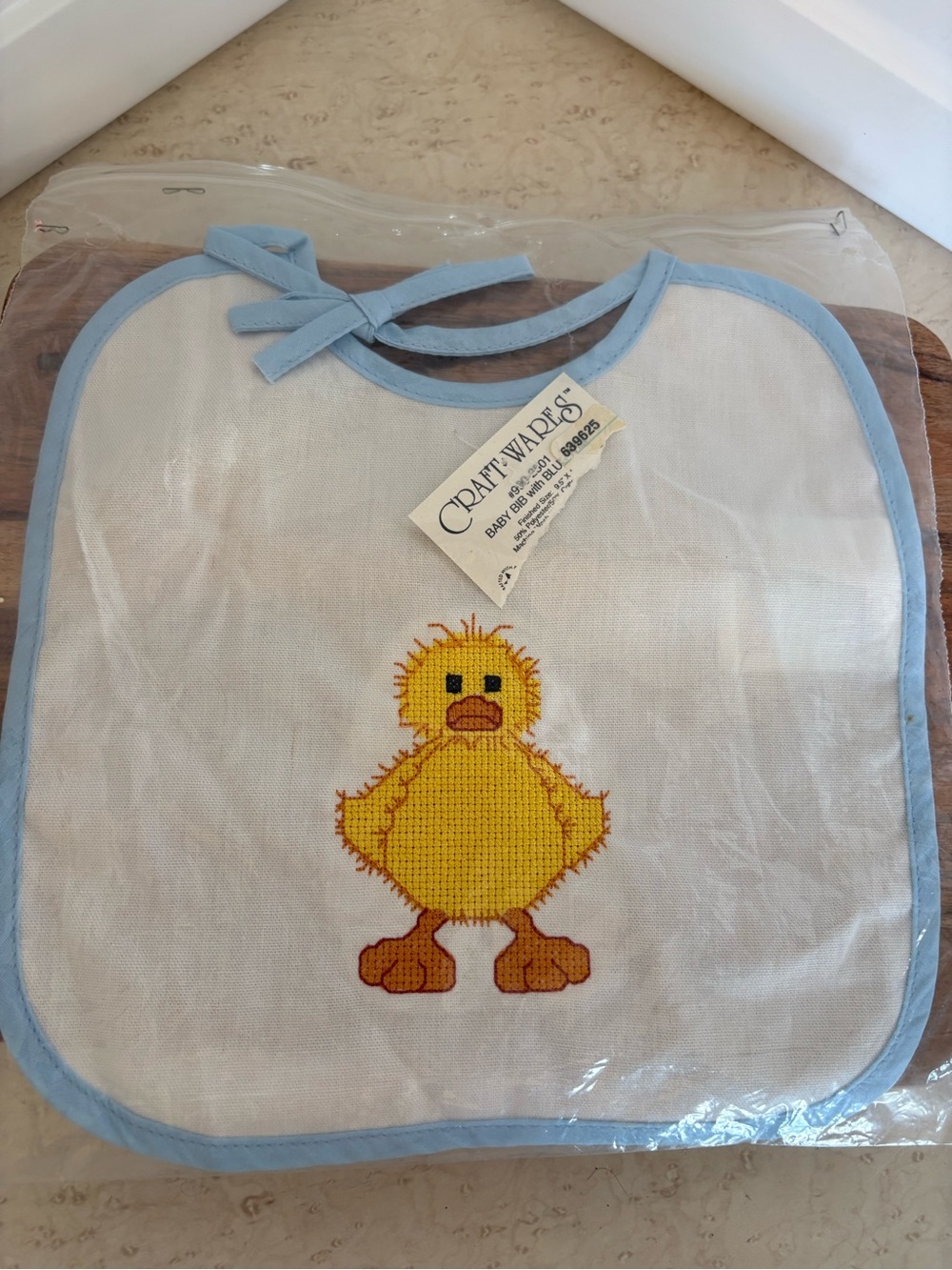 Craft-Wares Baby Bib with Yellow Duck Cross-Stitch